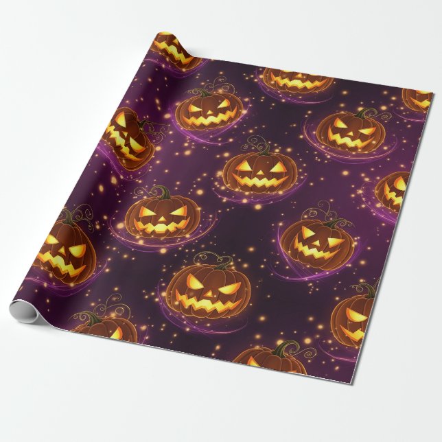 Bokeh Halloween | Lysande Jack-O'-Lykta (2) Presentpapper (Utrullad)