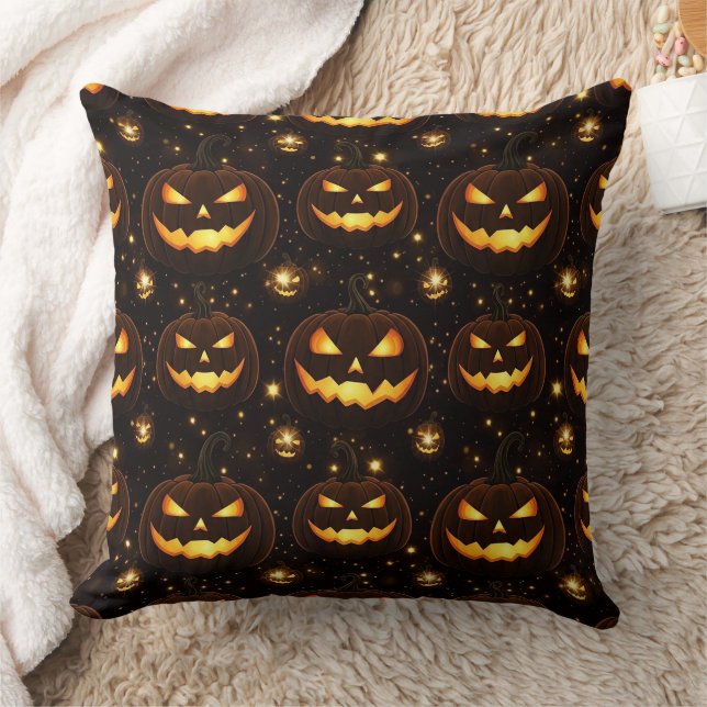 Bokeh Halloween | Lysande Jack-O'-Lykta (3) Kudde (Filt)