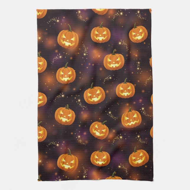 Bokeh Halloween | Lysande Jack-O'-Lykta (4) Kökshandduk (Vertikal)