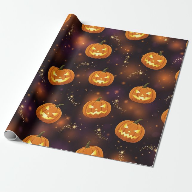 Bokeh Halloween | Lysande Jack-O'-Lykta (4) Presentpapper (Utrullad)
