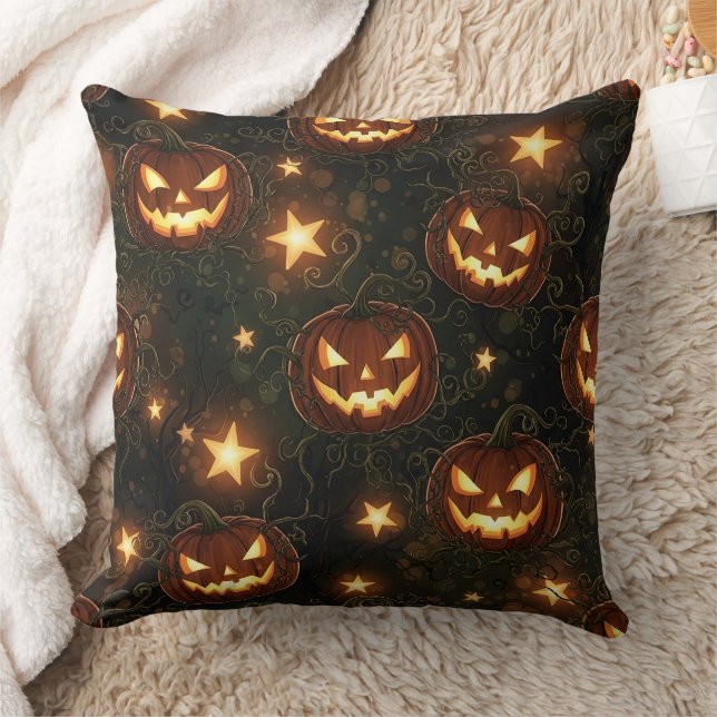 Bokeh Halloween Seamless | Glowing Jack-O’ Lantern Kudde (Filt)