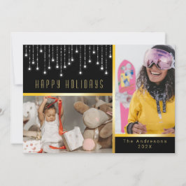 Bokeh jul Poinsettia Fairy Ljus Guld Photo Inbjudningar