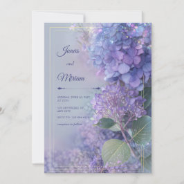 Bokeh Lavender Hydrangea Ethereal Gold Frame Inbjudningar