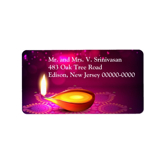 Bokeh Ljus Diwali Lamp Return Adressetikett (Framsidan)