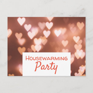 Bokeh Ljus, Rosa Heart Houseuppvärmning Party Inbj Inbjudan Vykort