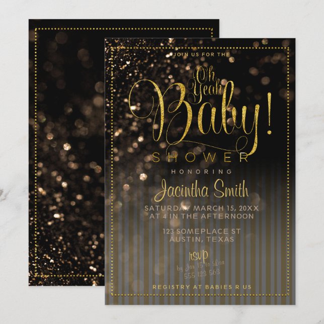 Bokeh Rand Glam Baby Shower | Ja, Baby! Inbjudningar (Fram/baksida)