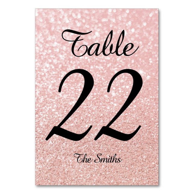Bokeh Rose Guld Glitter Modern Kalligrafi Bordsnummer (Framsidan)