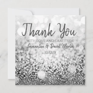 Bokeh Silver Glitter Bröllop Tack Kort