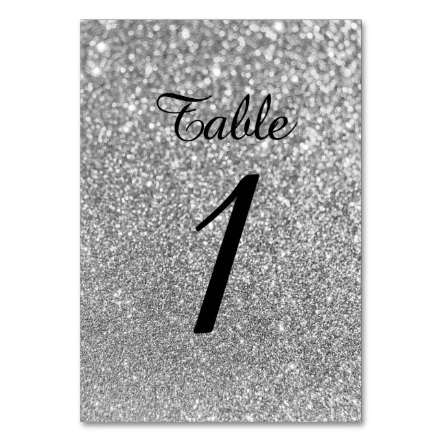 Bokeh Silver Glitter Modern kalligrafi Bordsnummer (Framsidan)