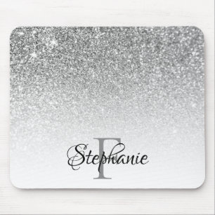 Bokeh Silver Grått Glitter White Ombre Monogram Musmatta