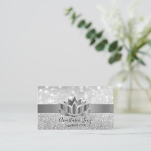 Bokeh Silver, Lotus Flower Yoga Instructor Busine Visitkort
