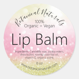 Bokeh Sparkly Rosa Guld Lip Balm-etiketter Runt Klistermärke