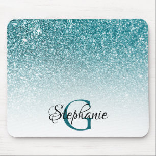 Bokeh Teal Glitter Vit Ombre Monogram Musmatta