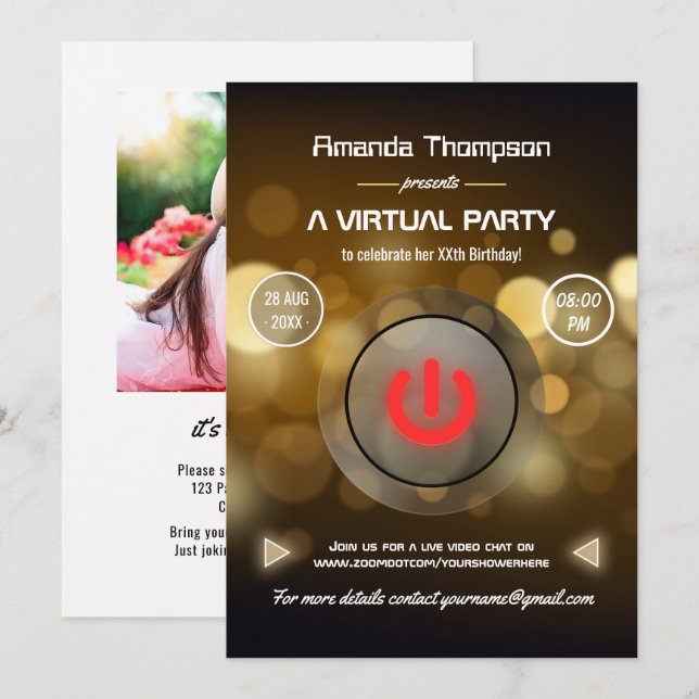 Bokeh Virtuell Födelsedagsfest Photo Inbjudningar (Fram/baksida)