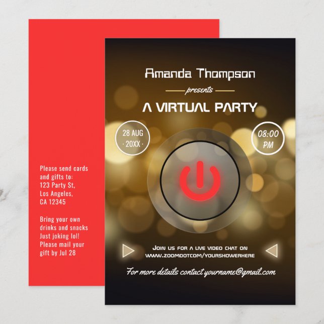 Bokeh Virtuellare Party Inbjudningar (Fram/baksida)