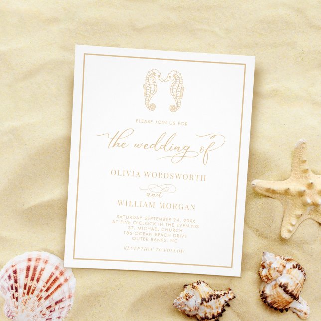 Boken till Beach Seahorse Beige Wedding Flygblad (Skapare uppladdad)