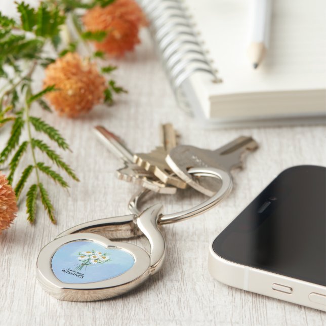 Bokett med prästkragar för bröllopsjubileum twisted heart silverfärgad nyckelring (Sidan)