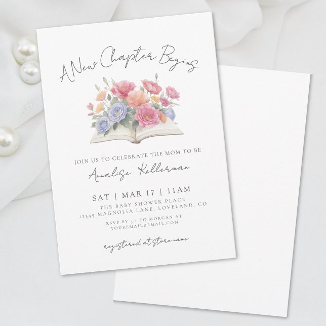Bokför baby shower med akvarellblommor inbjudningar (Book Watercolor Floral Baby Shower Invitation)