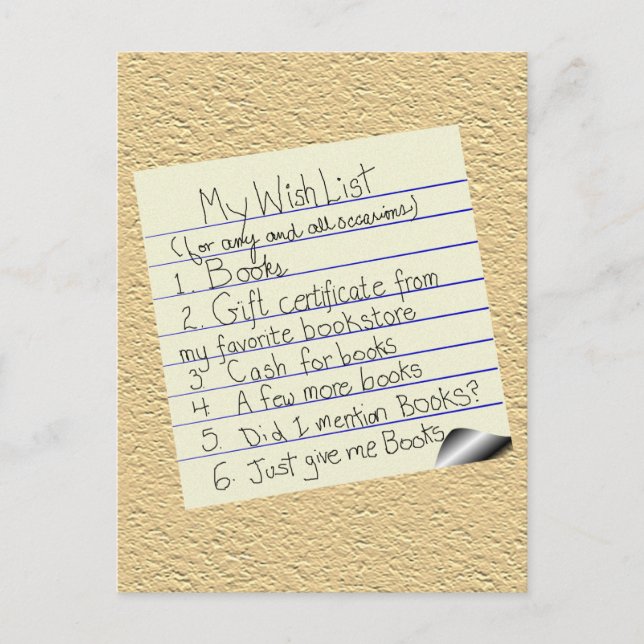 Bokförarens önskelista vykort (Framsida)