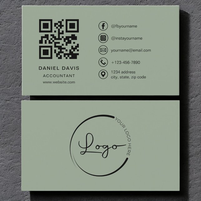 Bokförarens Sage Green Logo QR-kod  Visitkort (Skapare uppladdad)