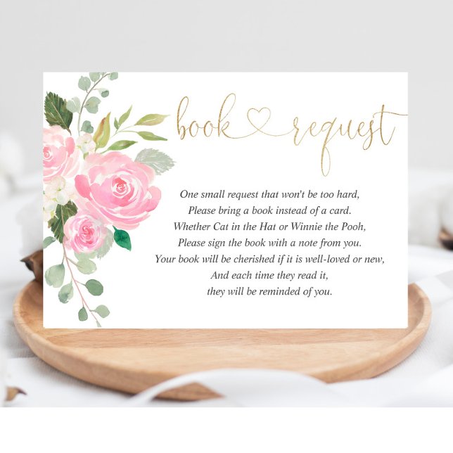 Bokförfrågan för flickor med rosa och guldblommor  tilläggskort (Skapare uppladdad)