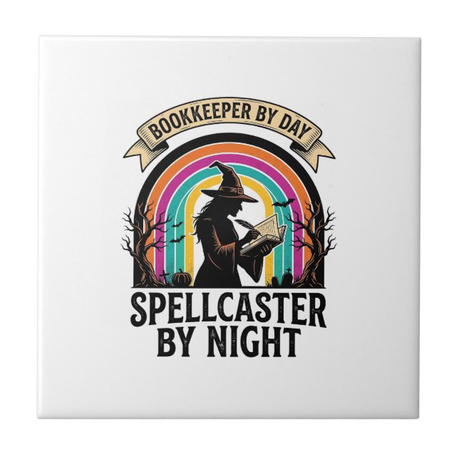Bokföringshäxa Retro Halloween Redovisningsdesign Kakelplatta (Framsidan)