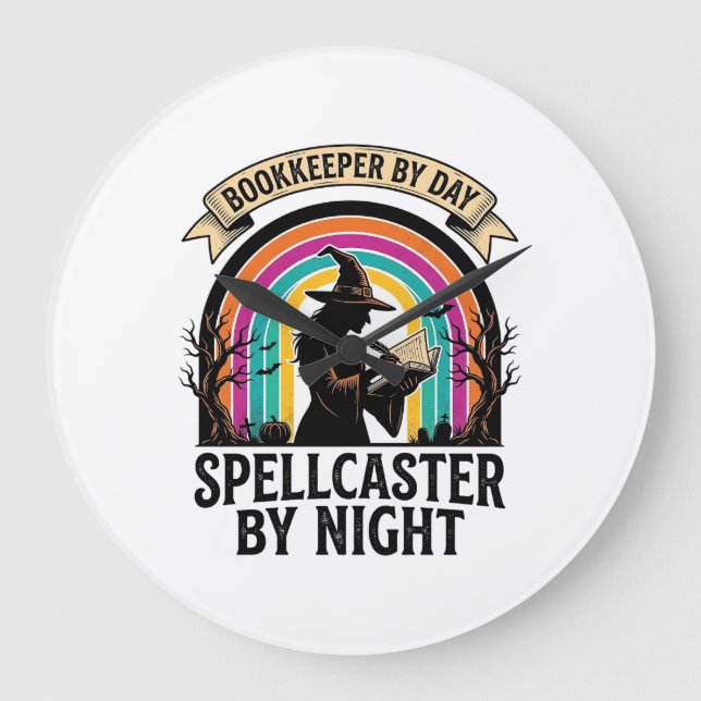 Bokföringshäxa Retro Halloween Redovisningsdesign Stor Klocka (Framsida)