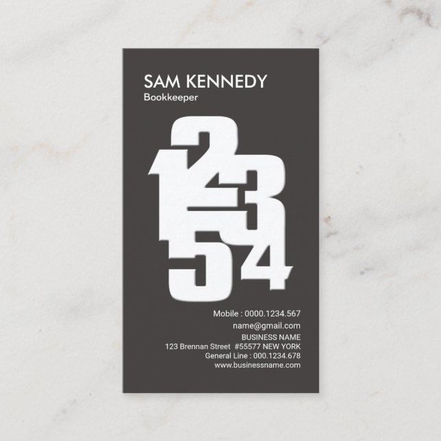 Bokföringstjänster för beräknade nummer för boknin visitkort (Framsida)