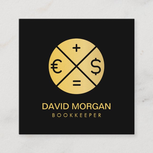 Bokhållarens kalkylator Black och Guld Fyrkantigt Visitkort (Framsida)