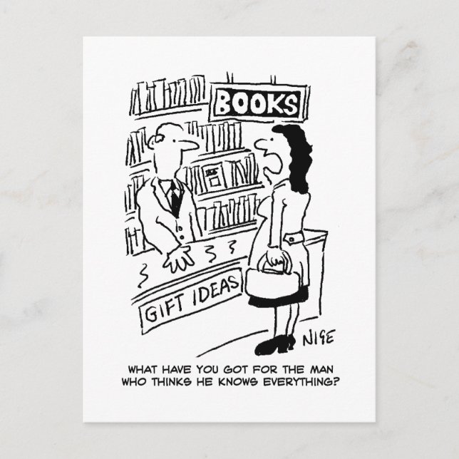 Bokhandlare Kund frågar butiksbiträde en fråga Vykort (Framsida)