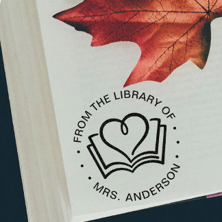 Bokhjärta kärlek från namnets bibliotek självfärgande stämpel