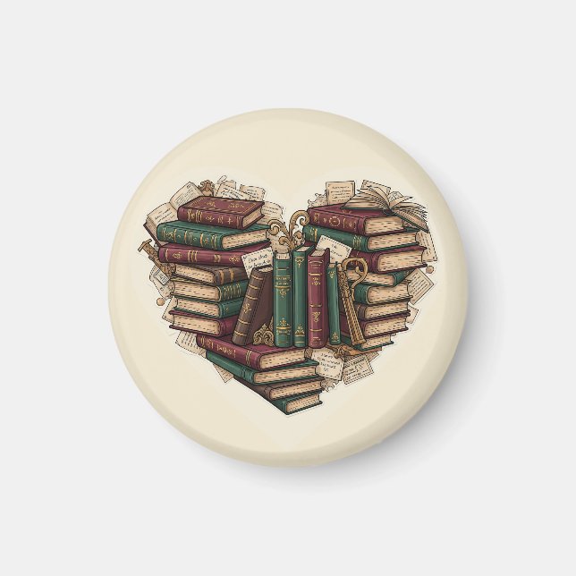 Bokhjärtmagnet | Vintage estetisk läsvärldskonst Magnet (Framsidan)