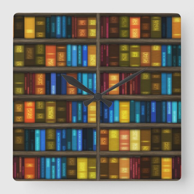 Bokhyllor 1 vägg tar tid på & siffer- alternativ fyrkantig klocka (Framsida)