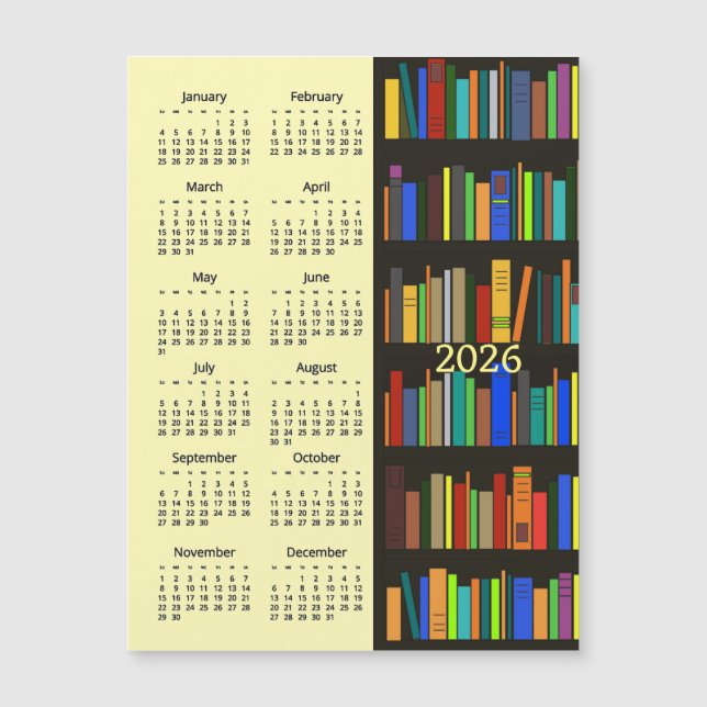 Bokhyllor 2026 Kalender Magnetkort (Framsida)
