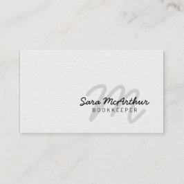 Bokkeeper Finance White Papper Cursive Monogram Visitkort