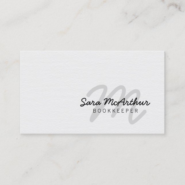 Bokkeeper Finance White Papper Cursive Monogram Visitkort (Framsida)