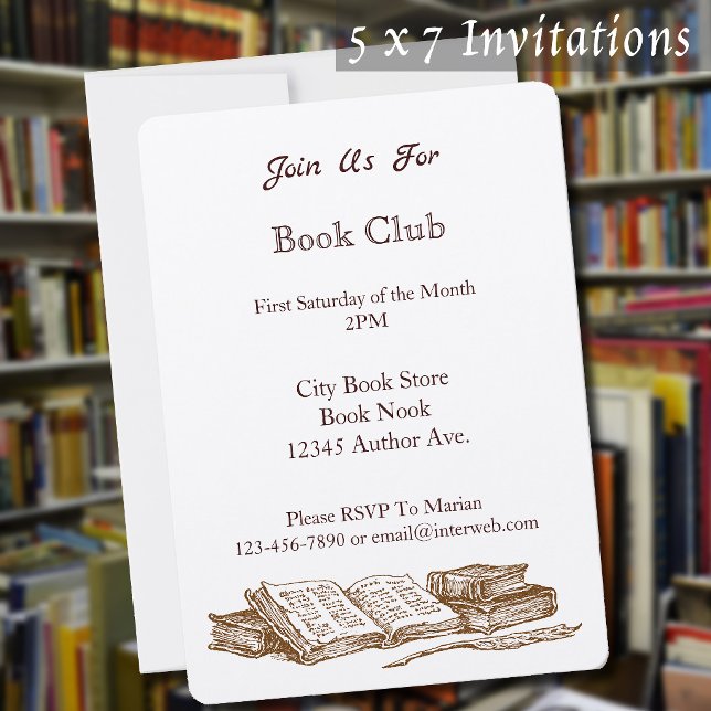 Bokklubb Vintage Art Anpassad 5x7' Inbjudningar (Book Club Vintage Art Custom 5x7' Invitations)