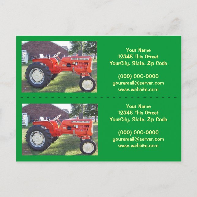 Bokmärke/Affärskort för traktor - Anpassa! Vykort (Framsida)