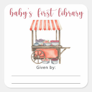 Bokmärke för Berry Baby Shower, böcker för bebis Fyrkantigt Klistermärke