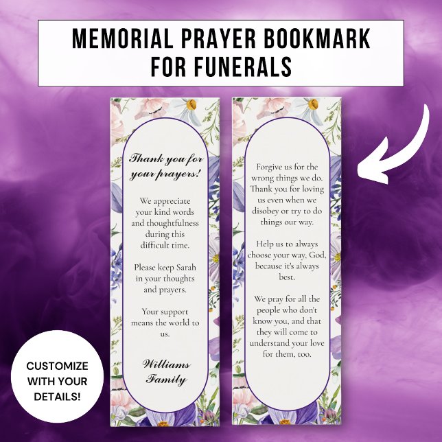 Bokmärke för blommigt Lila Memorial Prayer Card (Skapare uppladdad)