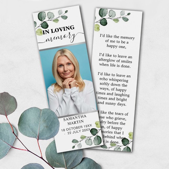 Bokmärke för botaniskt eukalyptus Memorial Funeral Litet Visitkort (Skapare uppladdad)
