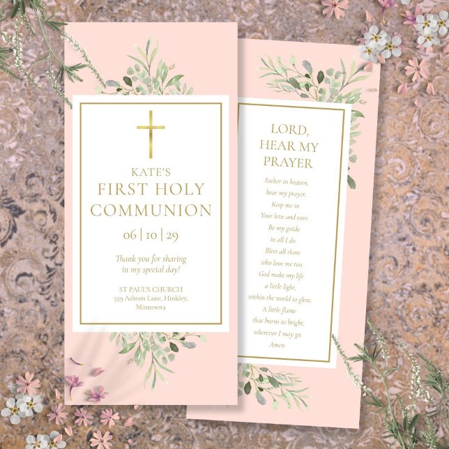 Bokmärke för Greenery Rosa Heliga Communion Prayer (Greenery Pink Holy Communion Prayer Card Bookmark)