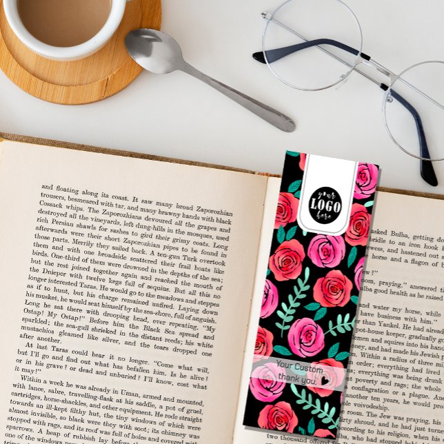 Bokmärke för hand plockade Bright Flowers Mini Visitkort (#zazzlemade #brightroses #floralbookmark #addlogo #custombookmark)