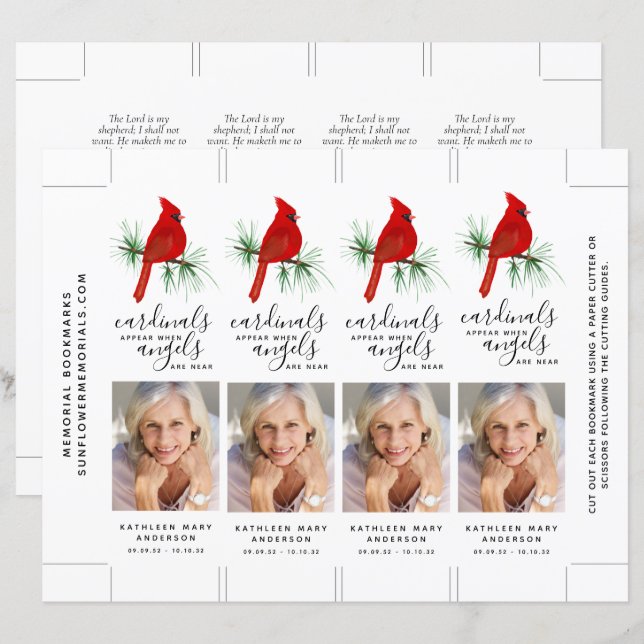 Bokmärke för Red Cardinal Photo Memorial (Fram/baksida)