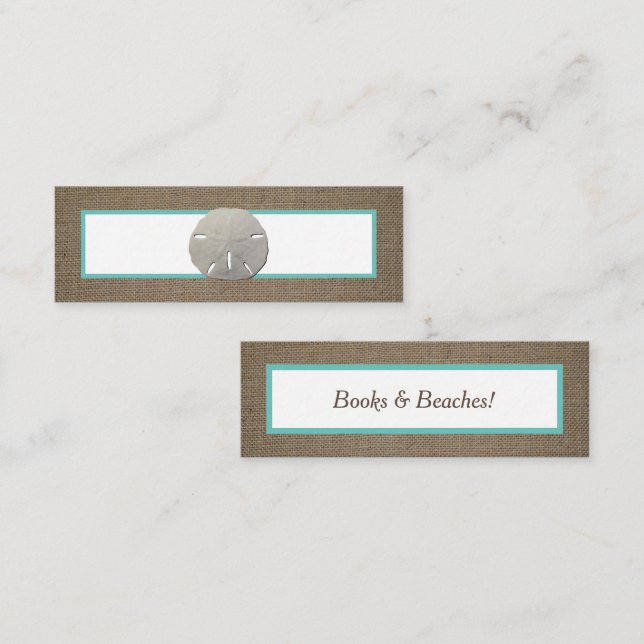 Bokmärkeskort för Sand Dollar och Burlap Mini Visitkort (Fram/baksida)