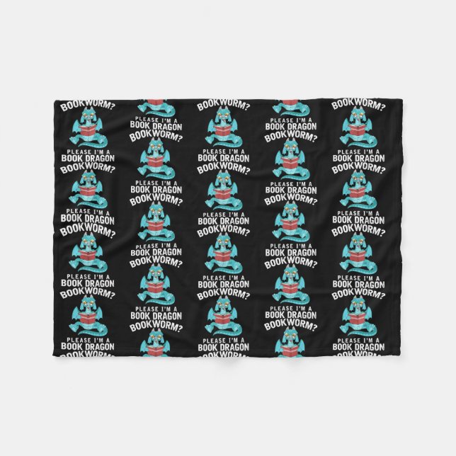 Bokmask, im A Bok Dragon Reading Funny Fleecefilt (Framsidan (Horisontell))