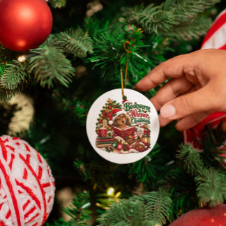 Bokmask och Wiener Jul Dachshund Bokälskare Julgransprydnad Keramik