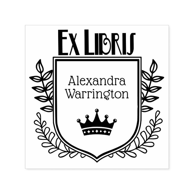 Boknamn Botanisk Kröningslist #1 Ex Libris Självfärgande Stämpel (Design)