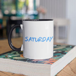 Bokningsdesign "lördag" i Himmel Blue Mugg