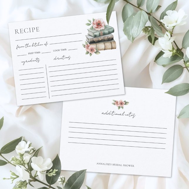 Bokningskort för önskemål om recept till bröllopsf tilläggskort (Book Bridal Shower Recipe Request Card)